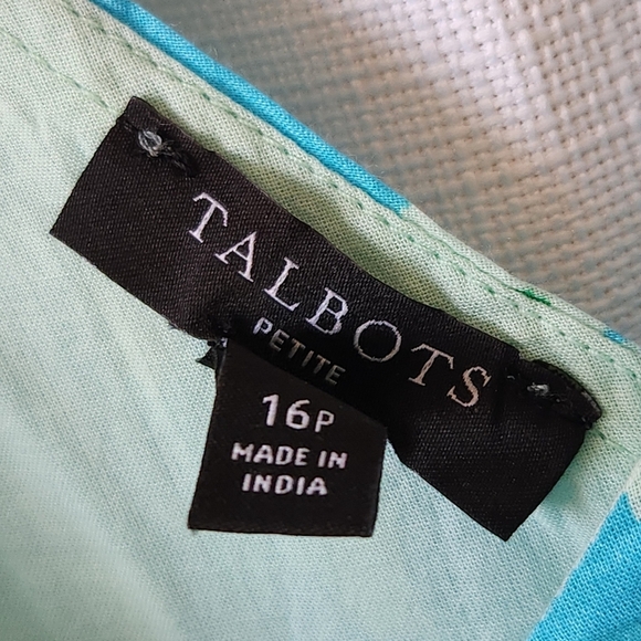 Talbots Ikat Medallion Tiered Teal Green Cotton Maxi Dress Size 16P - Picture 7 of 9